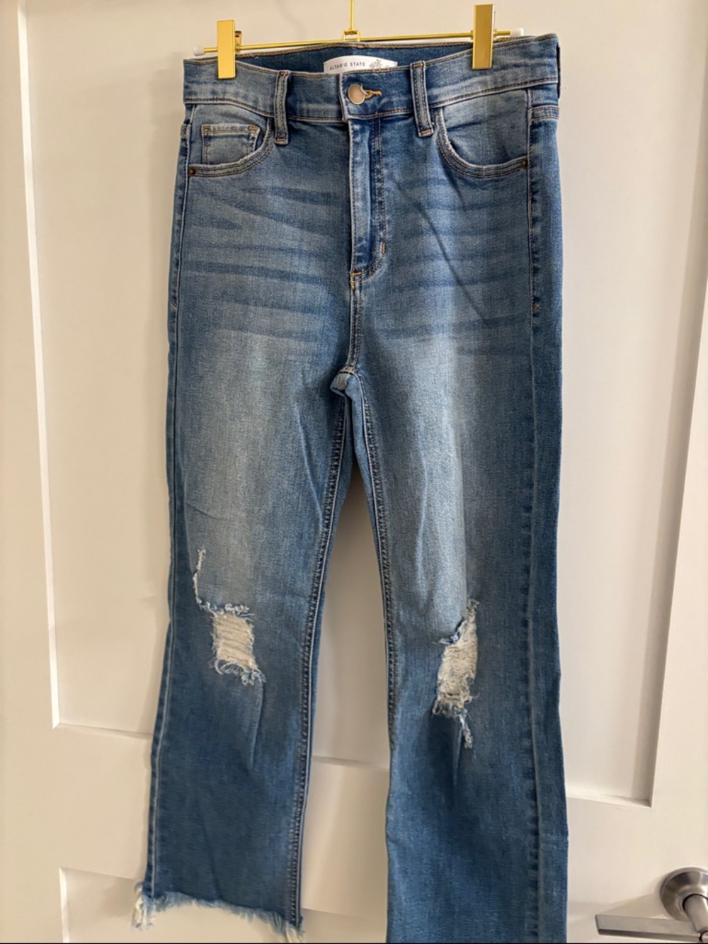 Altar'd State Medium Blue Distressed Flare Jeans